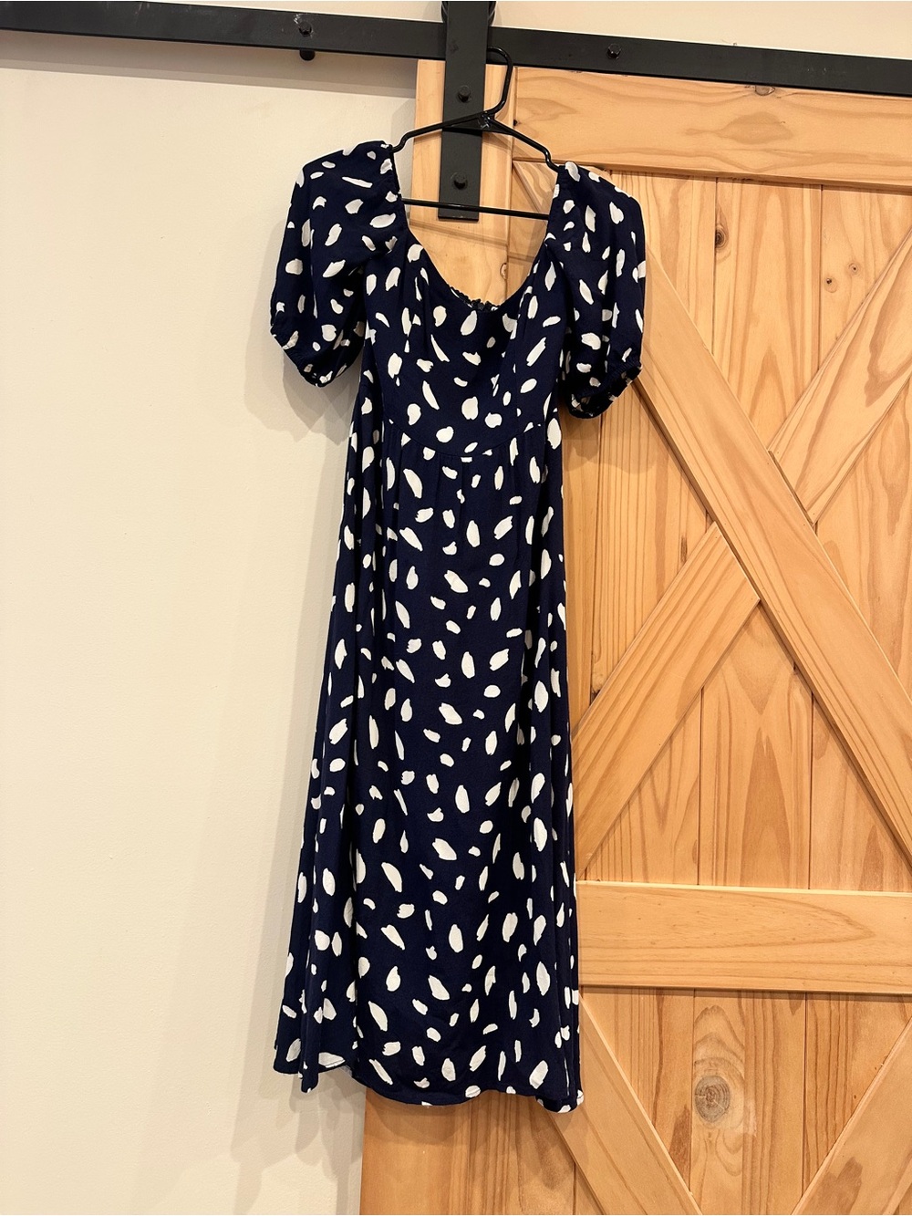 Reformation Zippy Dress Navy White Abstract Print Puff Sleeve Midi Dress Size 4P - Picture 3 of 16